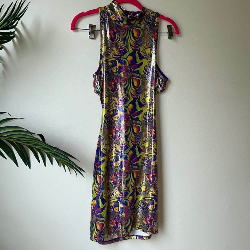 Shiny, metallic, colorful dress